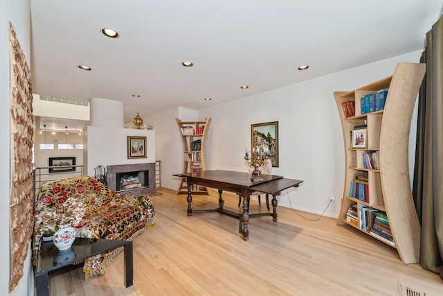 home office with light wood-type flooring