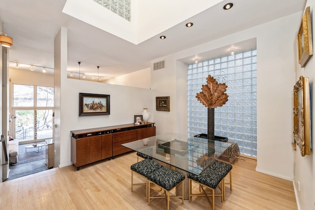 dining space with light hardwood / wood-style flooring