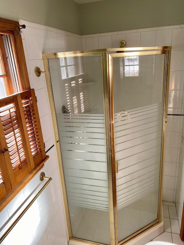 bathroom featuring plenty of natural light and walk in shower