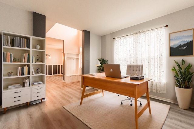 office space featuring light wood-type flooring