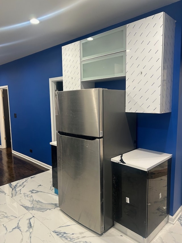 kitchen with stainless steel fridge