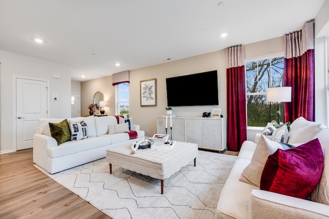 living room with light wood-type flooring