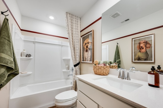 full bathroom with toilet, shower / bathing tub combination, and vanity