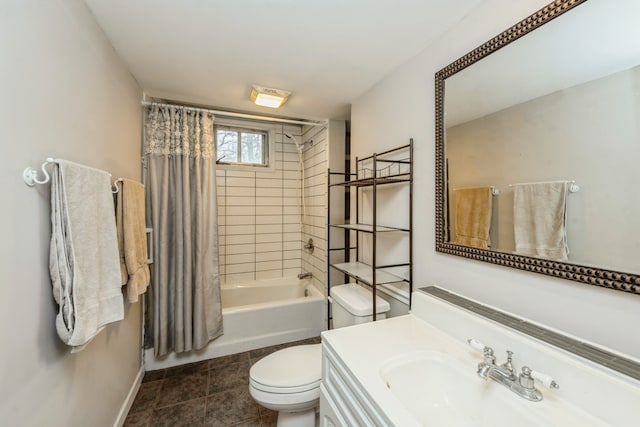 full bathroom featuring tile patterned floors, vanity, toilet, and shower / tub combo