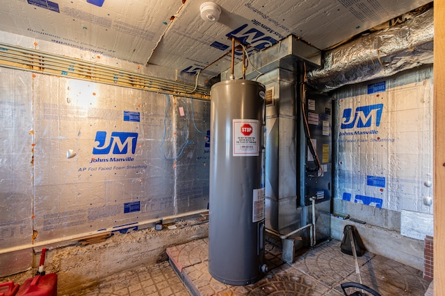 utility room featuring water heater