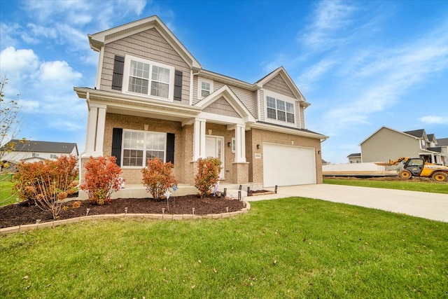 craftsman-style house with a front yard and a garage