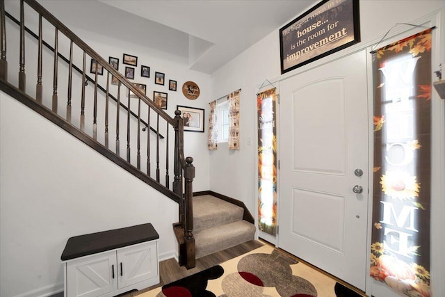 26864 W Wedgewood Ln, Channahon, IL 60410 - entryway featuring wood finished floors, stairway, and baseboards