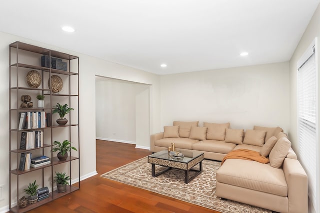 living room featuring dark hardwood / wood-style floors