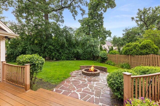 1310 Yorkshire Woods Ct, Wheaton, IL 60189 - view of yard with a fire pit and a patio