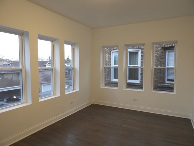 spare room with dark hardwood / wood-style flooring