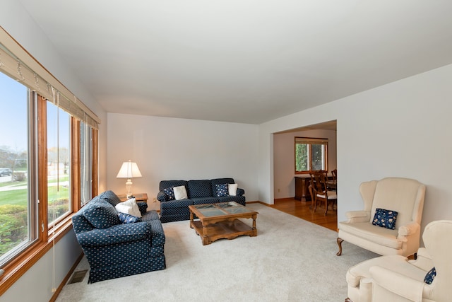 living room featuring carpet flooring and a wealth of natural light