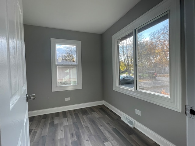 spare room featuring dark wood-type flooring