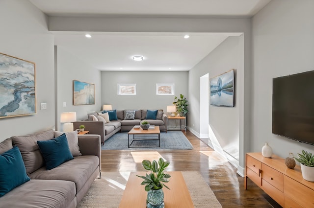 living room with hardwood / wood-style flooring