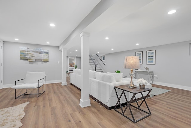 living room with light wood-type flooring