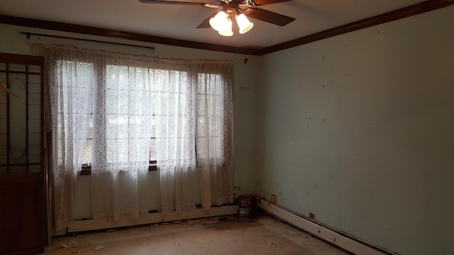 unfurnished room featuring a ceiling fan and crown molding