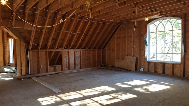 miscellaneous room with lofted ceiling