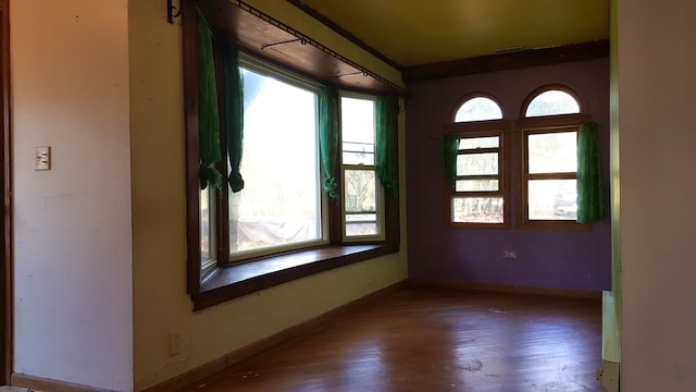 unfurnished room with dark wood-type flooring