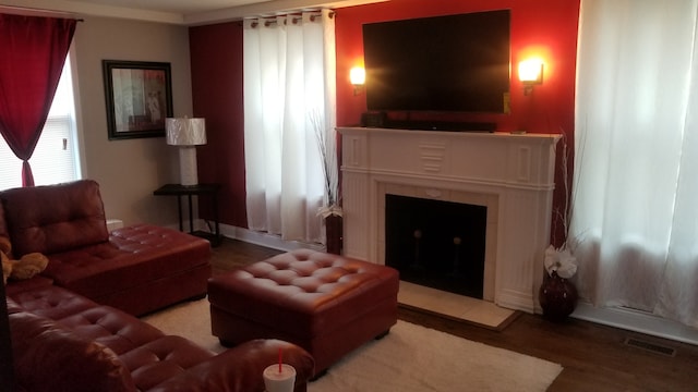 living room with wood-type flooring