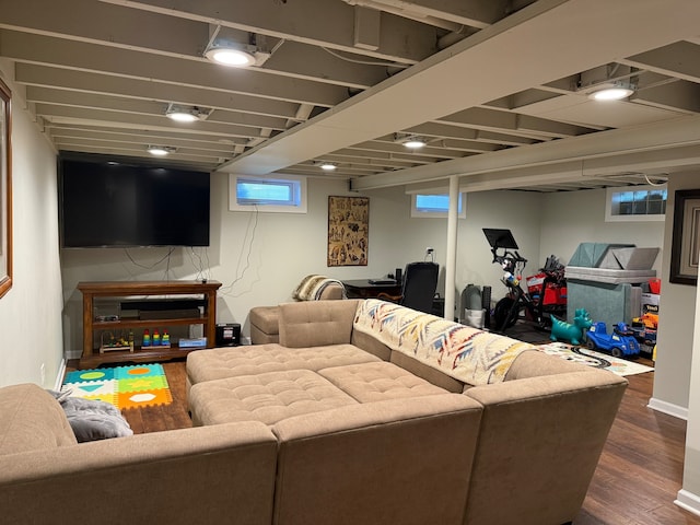 living room featuring dark hardwood / wood-style floors