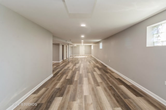 hallway featuring dark wood-type flooring