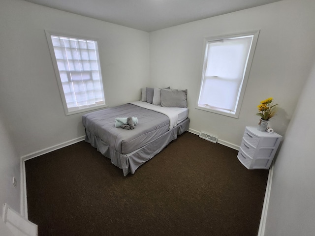 carpeted bedroom with multiple windows