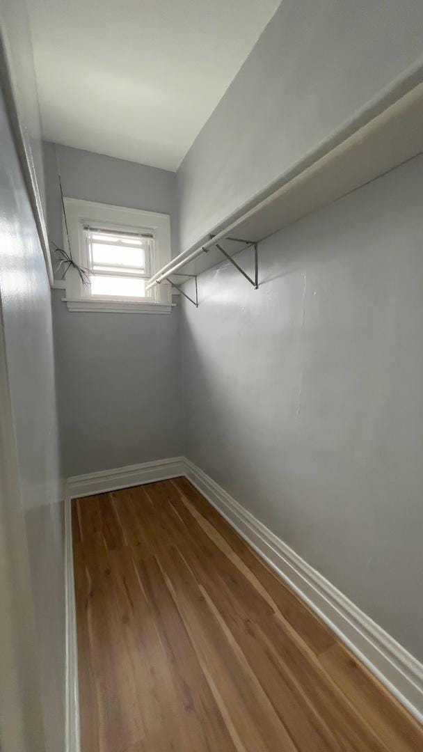 walk in closet with hardwood / wood-style flooring