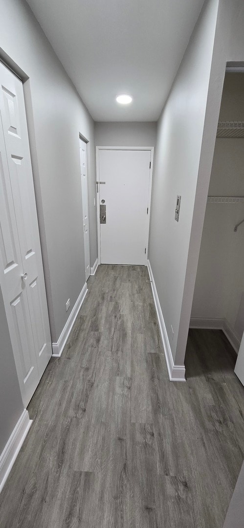 hallway featuring wood-type flooring