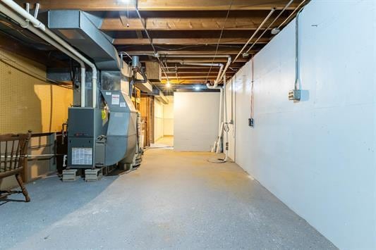 basement with heating unit