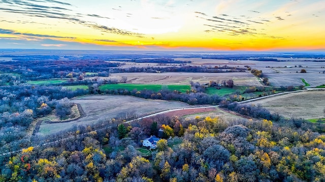 view of aerial view at dusk