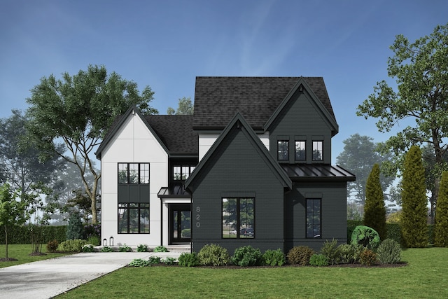 modern farmhouse with a front yard