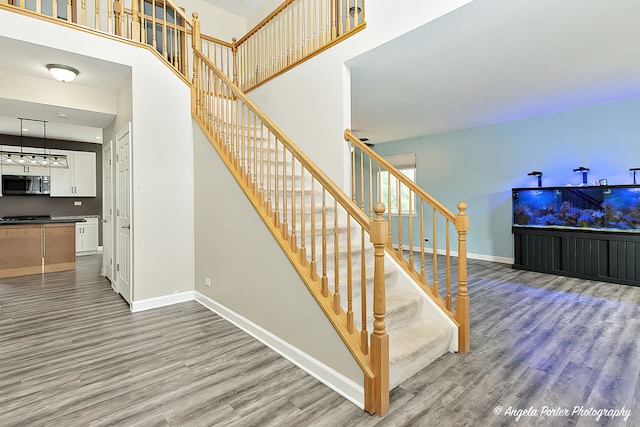 stairway featuring hardwood / wood-style floors