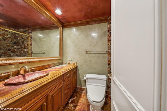 180 E Pearson St Unit 4901, Chicago, IL 60611 - full bathroom featuring toilet, crown molding, double vanity, and a shower