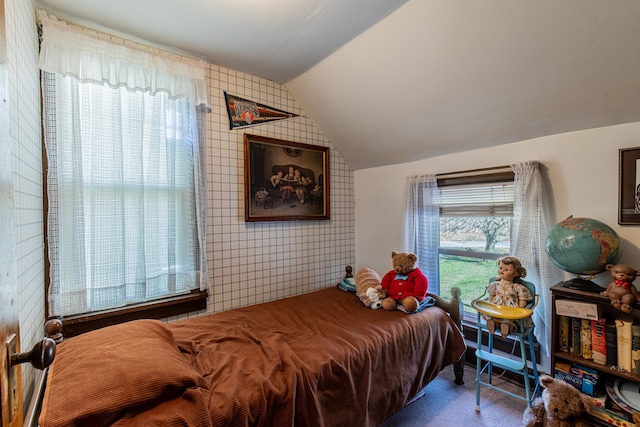 bedroom with vaulted ceiling