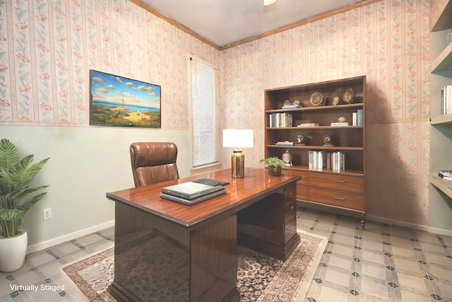 office area featuring ornamental molding