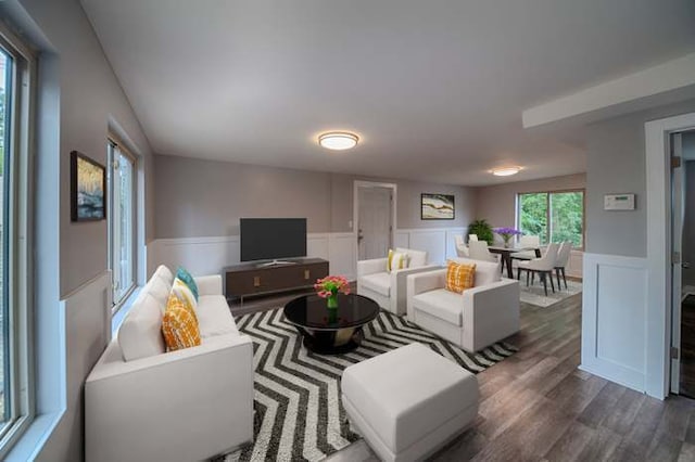 living room featuring dark hardwood / wood-style flooring