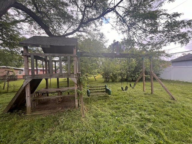 view of jungle gym with a yard