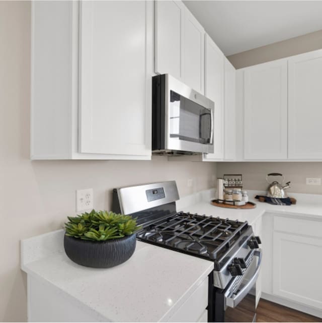 kitchen featuring white cabinets, dark hardwood / wood-style floors, and stainless steel appliances