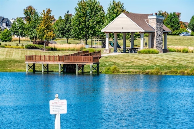 water view featuring a gazebo