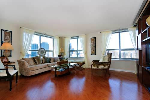 living room with hardwood / wood-style floors