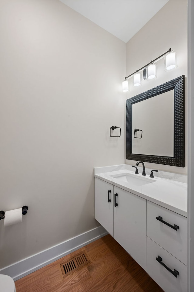 bathroom featuring vanity and wood-type flooring