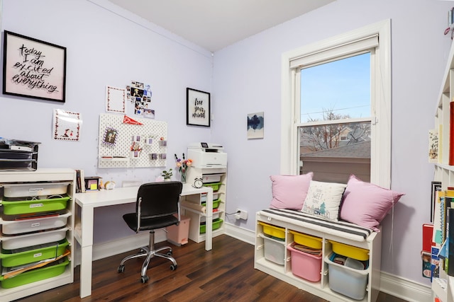 office area with dark hardwood / wood-style flooring