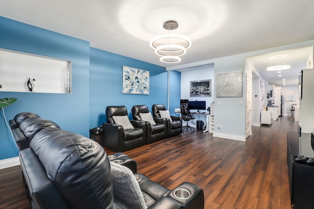 living room with dark hardwood / wood-style floors