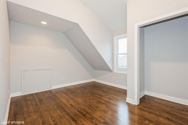 additional living space with lofted ceiling and dark wood-type flooring