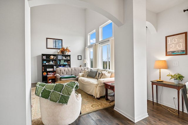 living room with dark wood-type flooring