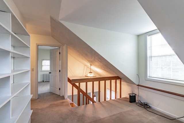 bonus room featuring radiator heating unit and carpet floors