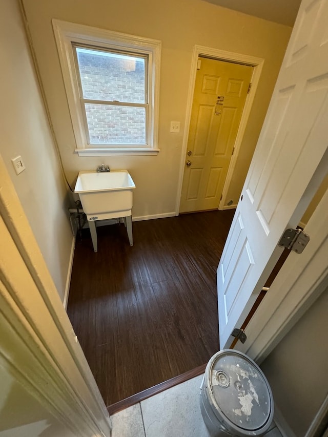 interior space with dark hardwood / wood-style flooring