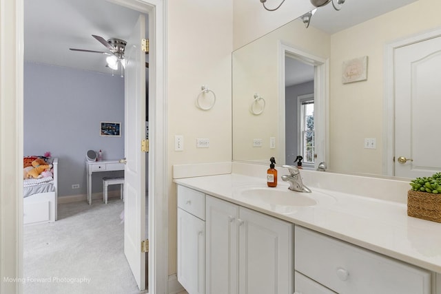 bathroom with vanity and ceiling fan