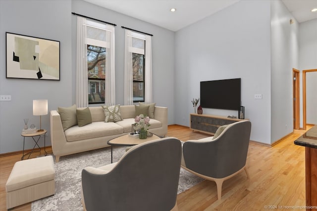 living room with light hardwood / wood-style floors