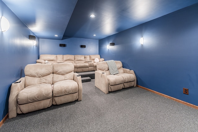 home theater with carpet floors