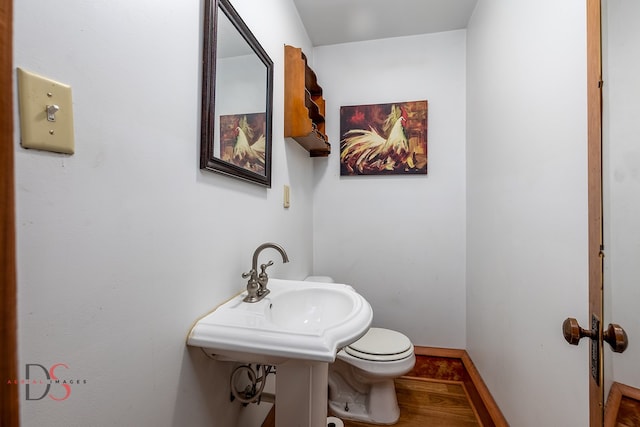 bathroom featuring hardwood / wood-style floors, toilet, and sink